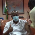 Prime Minister Roosevelt Skerrit takes the Oxford AstraZeneca Vaccine on television in February 2021.