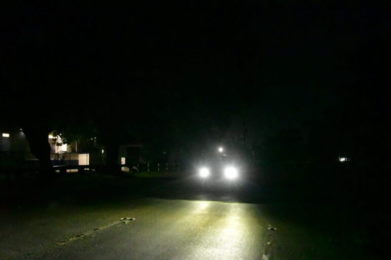 Stretches of the Mighty Grynner Highway in Barbados are very dark at night despite the presence of many businesses and pedestrians.
